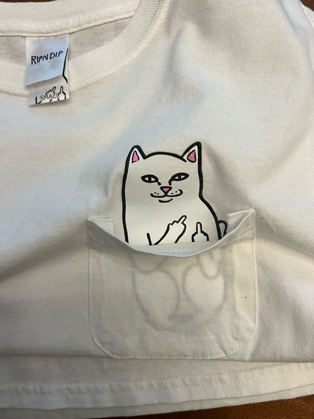 Ripndip White Long Sleeve Kids Pocket Tee with Cat Graphic - Picture 3 of 5
